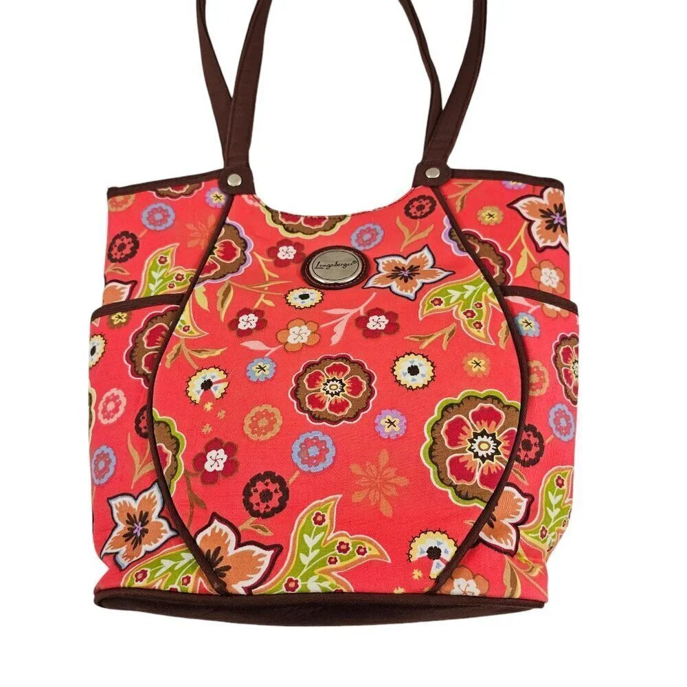 Longaberger Homestead Red Floral Print Snap Close Shoulder Handbag Purse